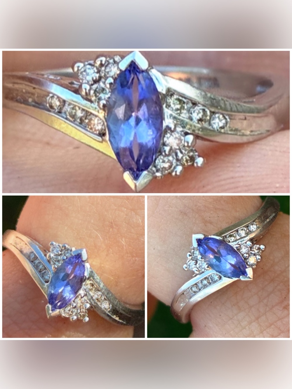 Solid 14k white gold genuine diamond/tanzanite ring high end